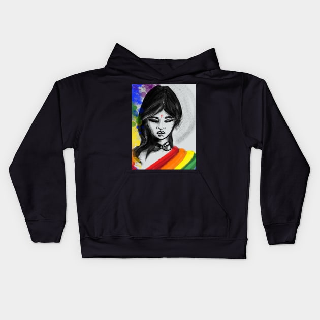 Rainbow Love woman Kids Hoodie by Rareblueuv